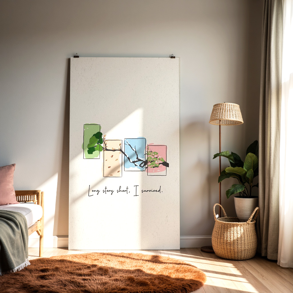 Motivational Wall Art – “Long Story Short, I Survived” Quote Print — alternate view