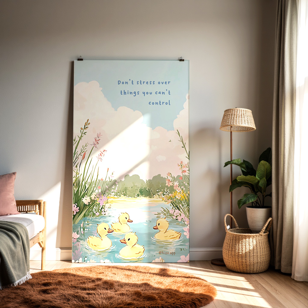 Don’t Stress Over Things You Can’t Control – Motivational Duck Pond Quote Art — alternate view