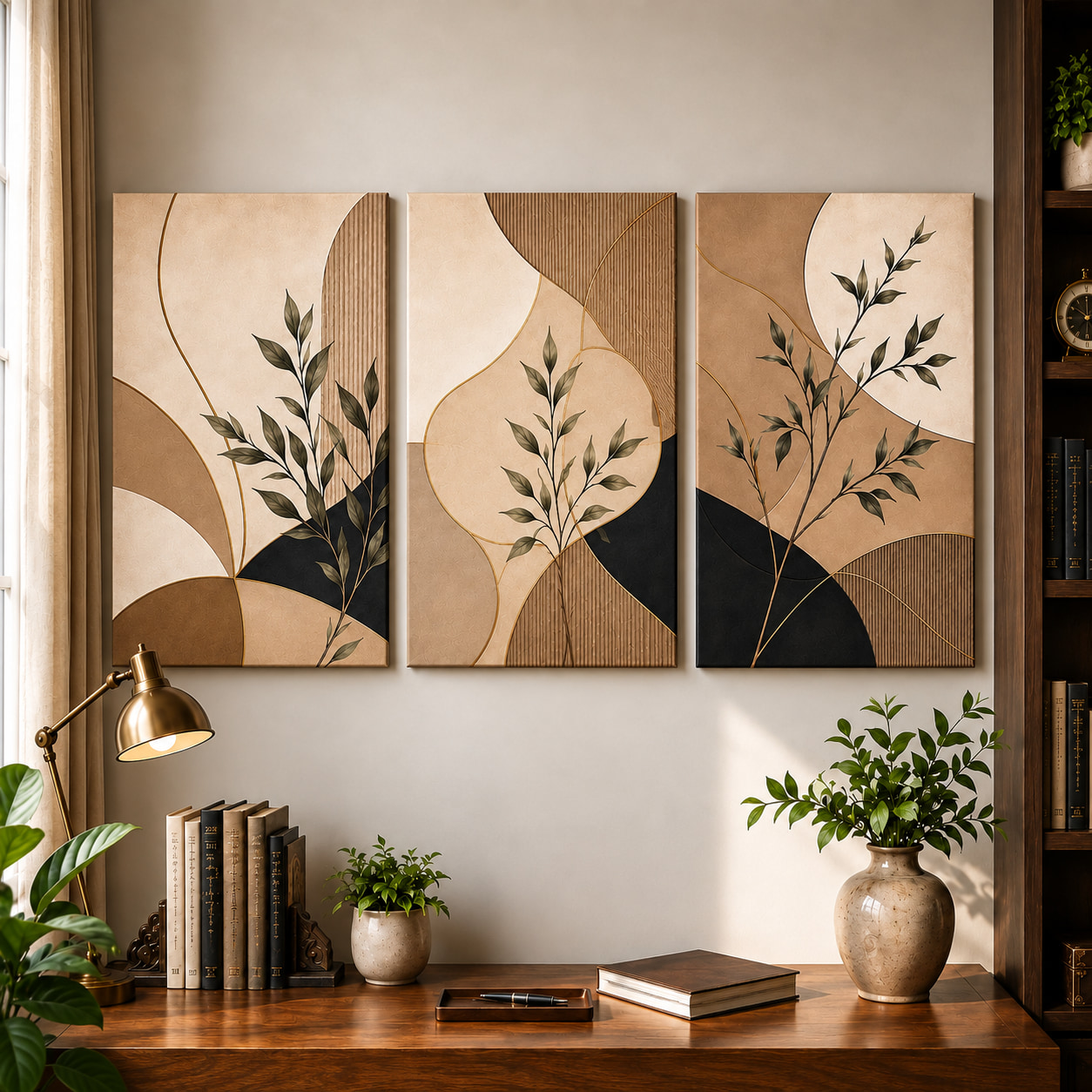 Boho Botanical Abstract Wall Art Set of 3 — set of 3 wrapped canvas paintings