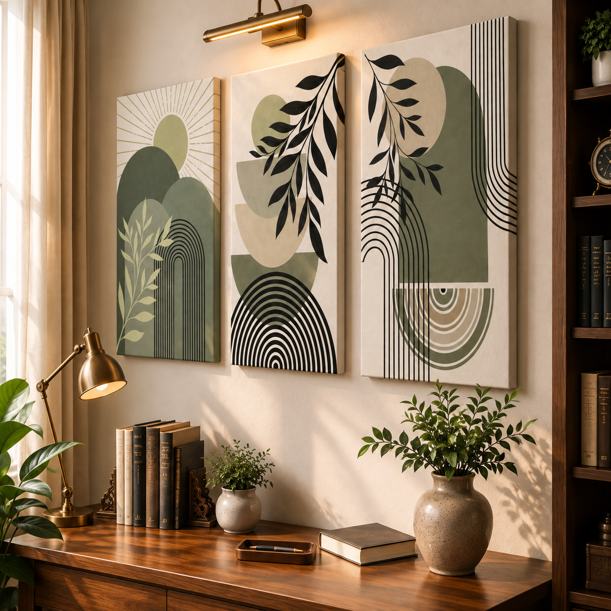 Mid Century Boho Abstract Wall Art Set of 3 — alternate view