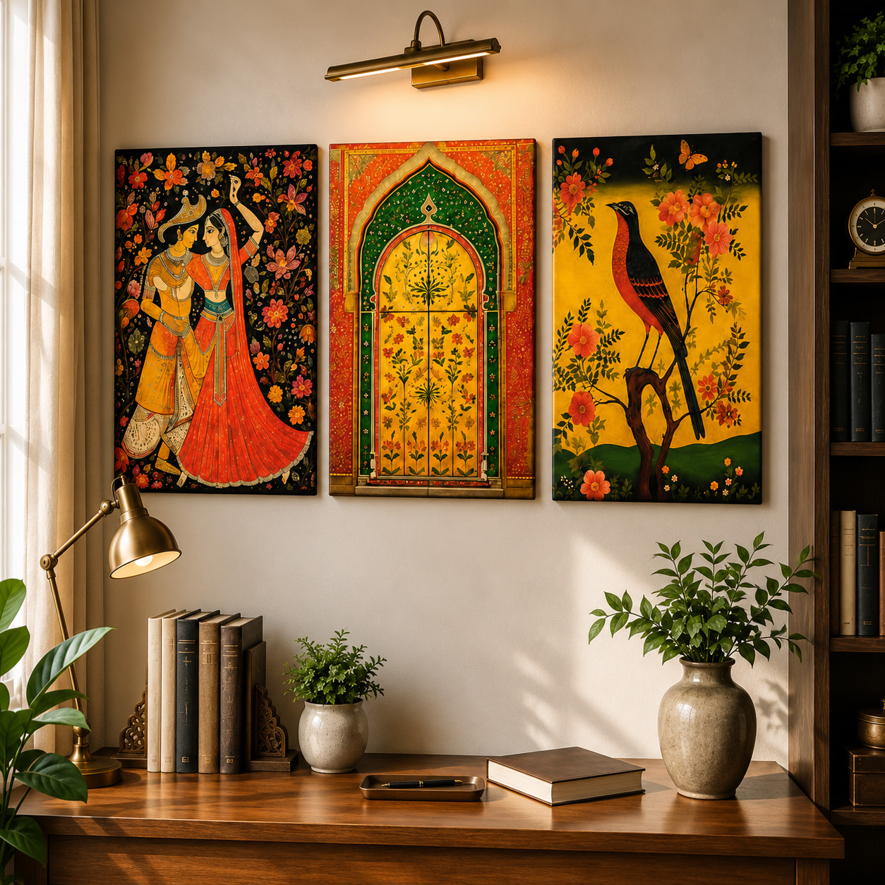 Traditional Indian Mughal Art Set of 3 — set of 3 wrapped canvas paintings