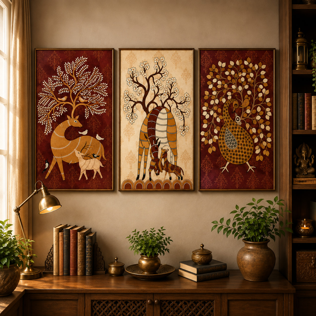 Indian Folk Art Deer Peacock Tree Set of 3 — view 8