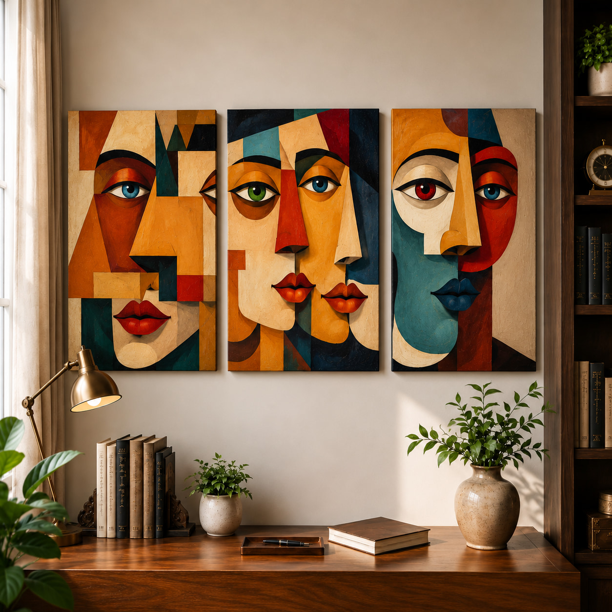 Cubist Abstract Face Wall Art Set of 3 — set of 3 wrapped canvas paintings