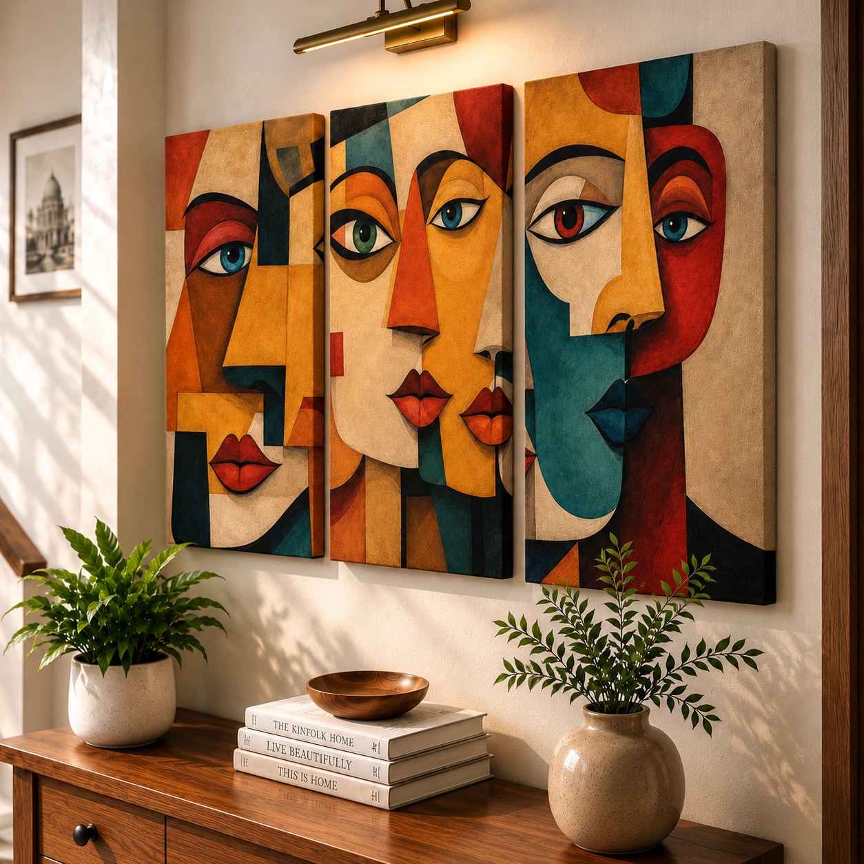 Cubist Abstract Face Wall Art Set of 3 — alternate view