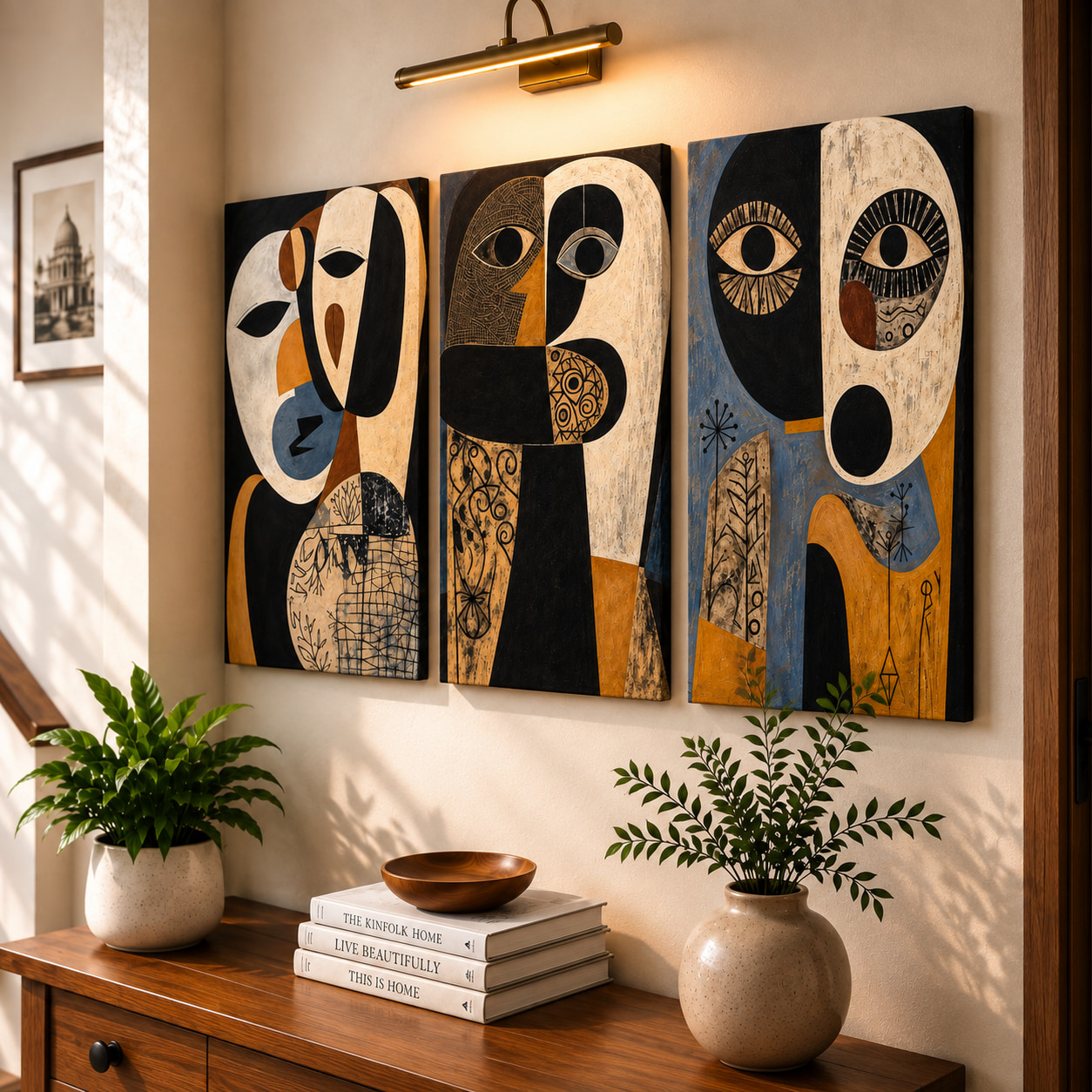 Tribal Abstract Face Wall Art Set of 3 — alternate view