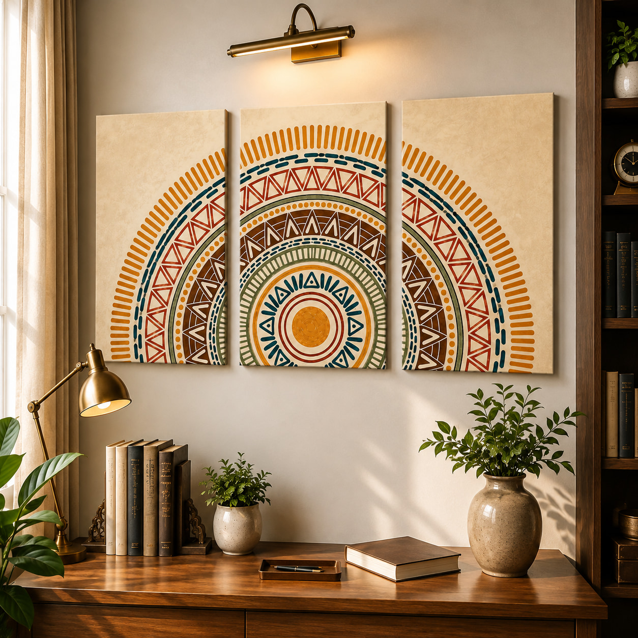 Boho Tribal Mandala Wall Art Set of 3 — set of 3 wrapped canvas paintings