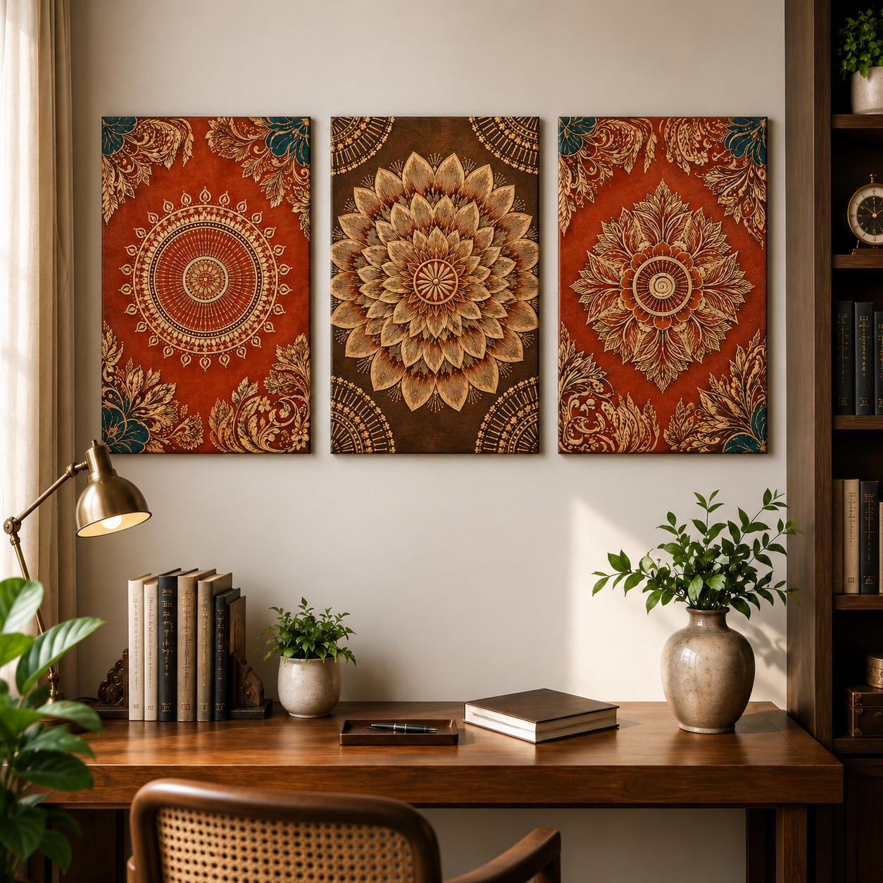 Mandala Floral Elegance Wall Art Set — set of 3 wrapped canvas paintings
