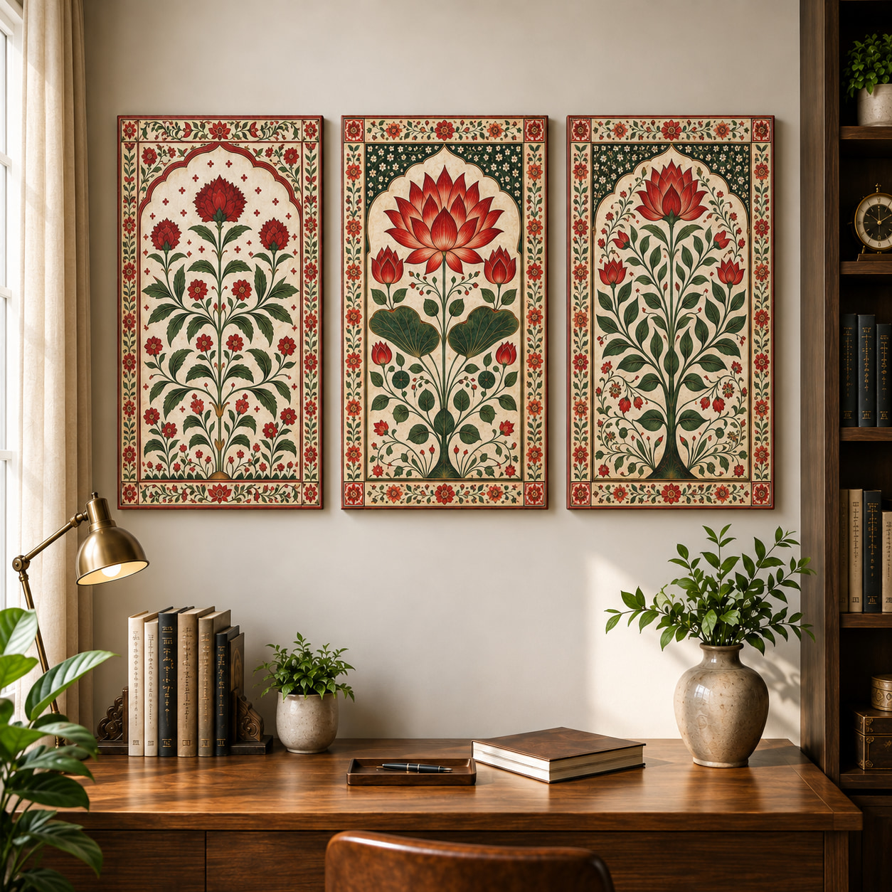 Floral Heritage Botanical Wall Art Set — set of 3 wrapped canvas paintings