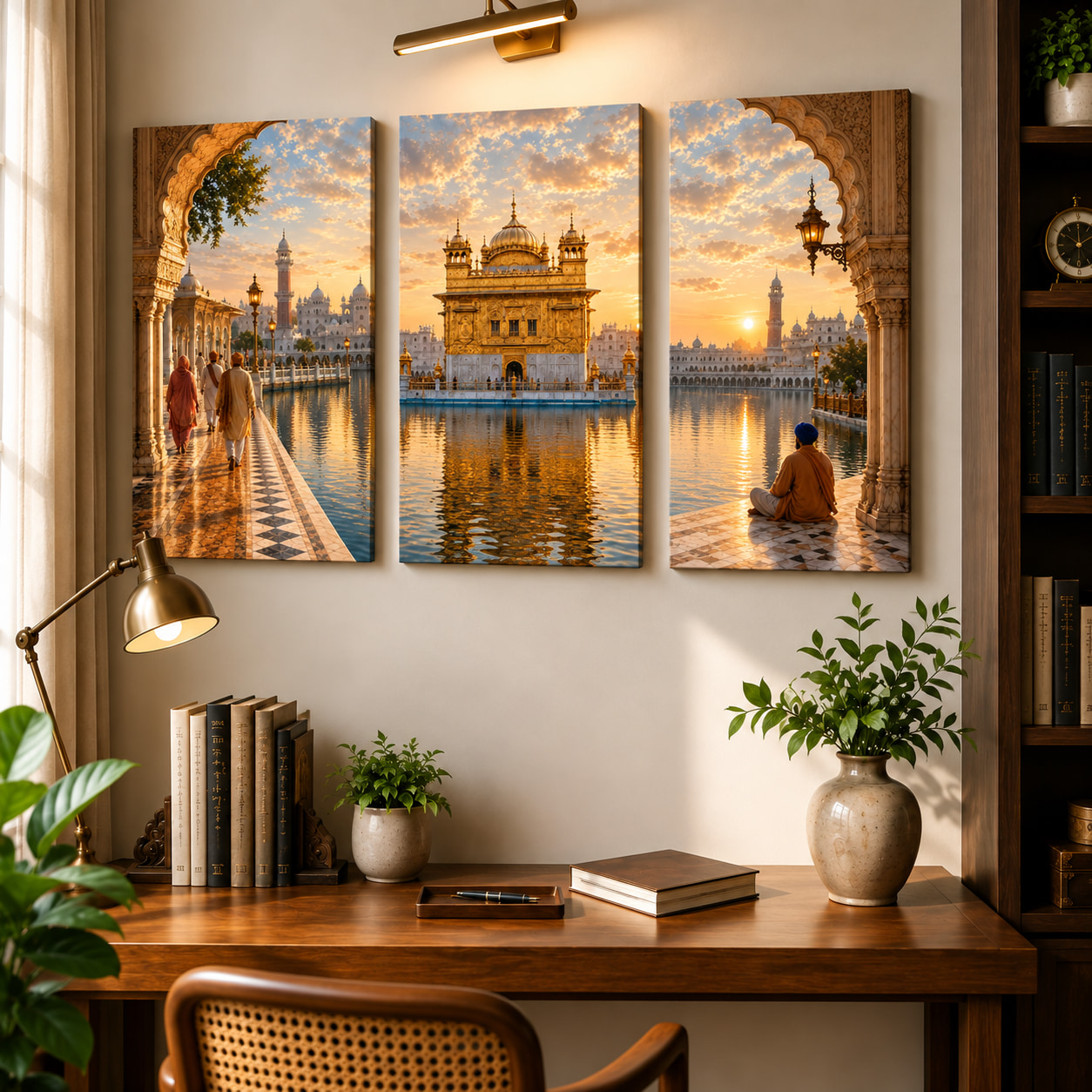 Golden Temple Heritage Wall Art Set — set of 3 wrapped canvas paintings